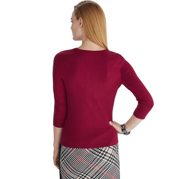 WHBM 3/4 Sleeve Crewneck Shiny Snap Cardigan - Picture 7 of 16